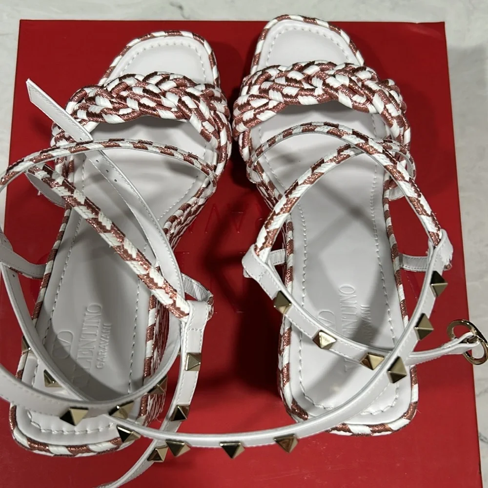 Valentino ROCKSTUD SILK TORCHON WEDGE SANDAL 115MM - Picture 6 of 14